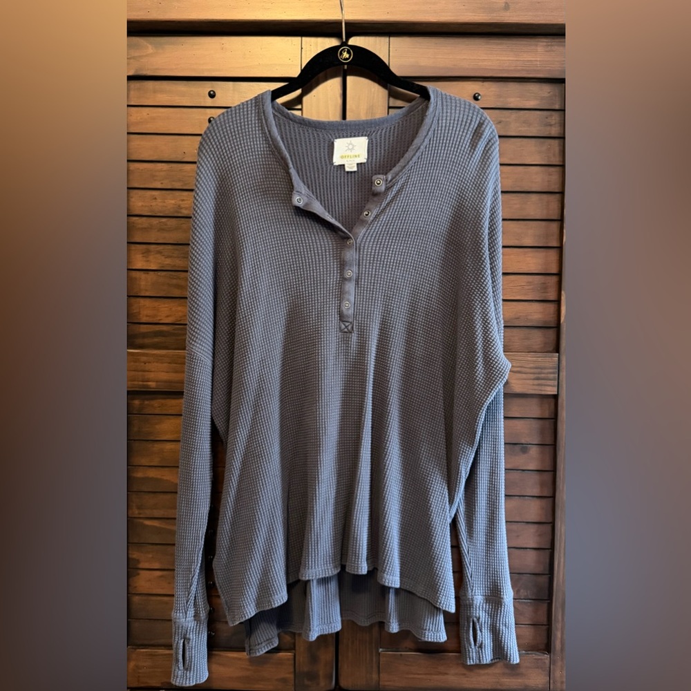 Offline by Aerie Gray Waffle Knit Henley Top